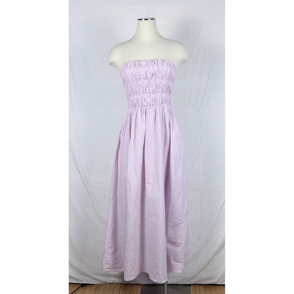Lulus Lilac Midi Dress M Pink Sleeveless Smocked Summer Resort - Picture 2 of 11